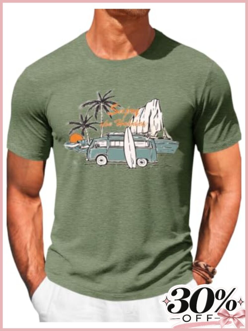 Men's Short Sleeve Graphic Tee Polyester Blend Crew Neck Hawaiian Beach T-Shirt